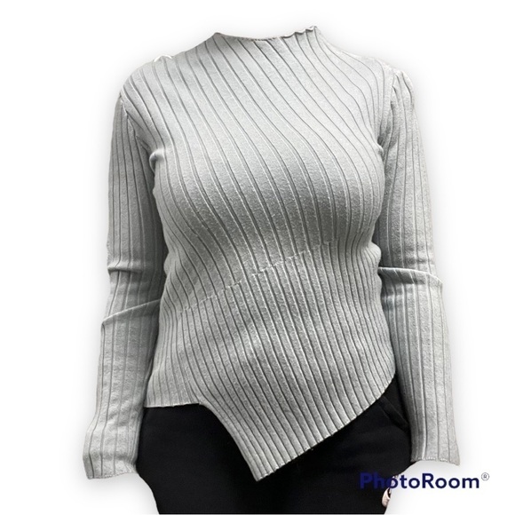 Ribbed Mock Neck Asymmetrical Sweater - Picture 2 of 2